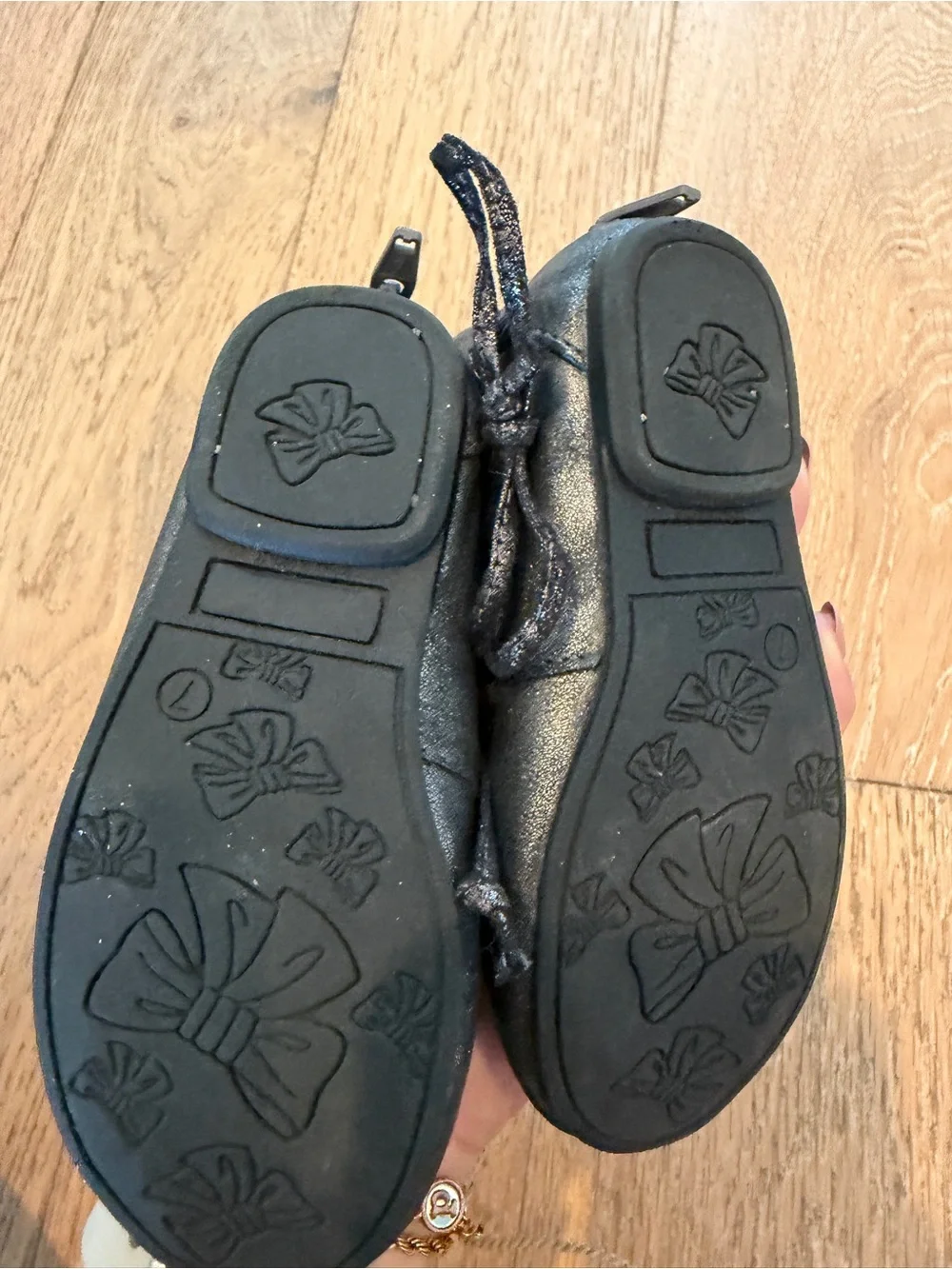 Girls Sparkly Black Lace-Up Cutout Ballet Flats